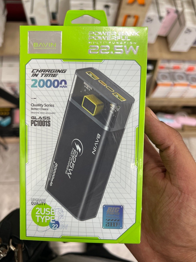Bavin Power Bank 20000 mAh Fast Charging 22.5W USB et Type C OutPut Cachetè Tunis
