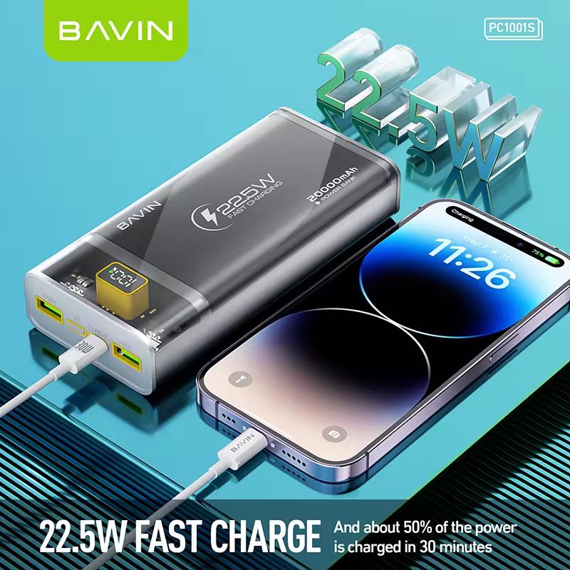 Bavin Power Bank 20000 mAh Fast Charging 22.5W USB et Type C OutPut Cachetè Tunis
