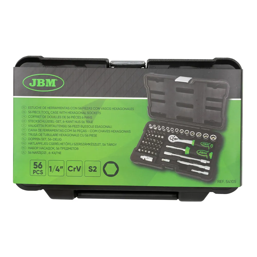 A VENDRE MATERIEL DE GARAGE REF : 54105 KIT D'OUTILS 1/4" 56 PIÈCES AVEC DOUILLES À 12 ARÊTES ZINGUÉES