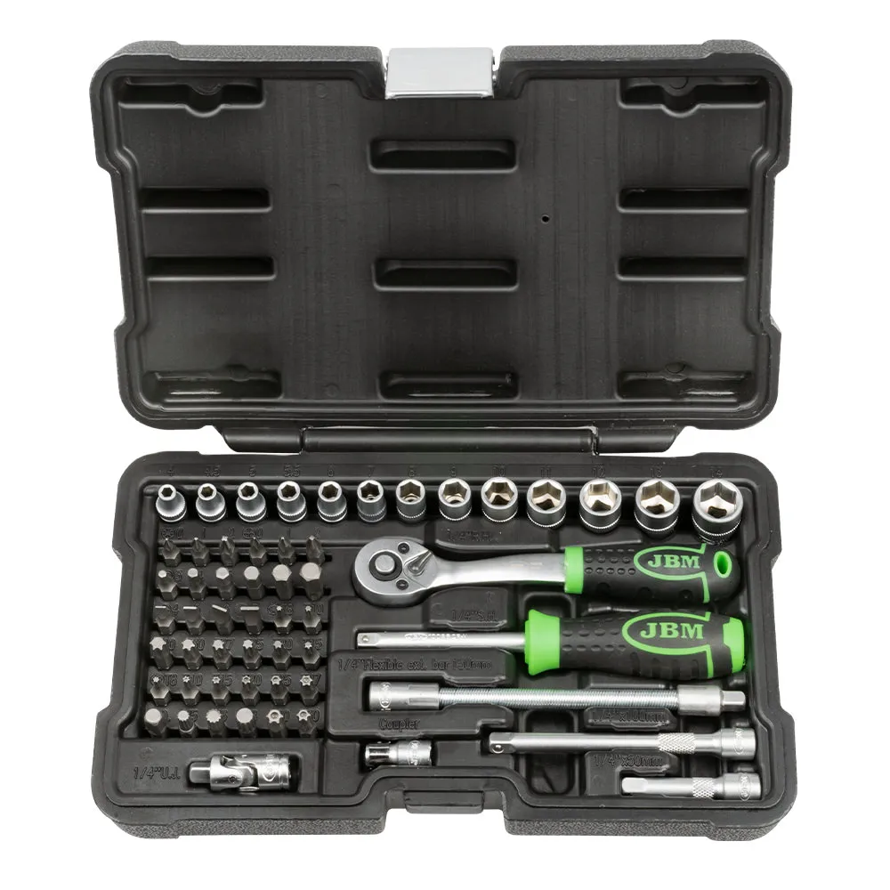 A VENDRE MATERIEL DE GARAGE REF : 54105 KIT D'OUTILS 1/4" 56 PIÈCES AVEC DOUILLES À 12 ARÊTES ZINGUÉES