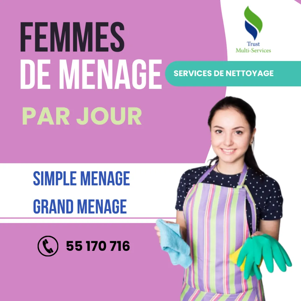 OFFRE FEMME POUR GRAND MENAGE PAR JOUR A TUNIS