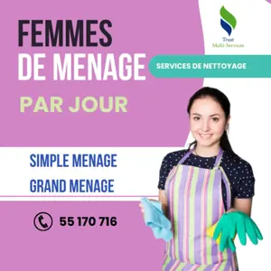 OFFRE FEMME POUR GRAND MENAGE PAR JOUR A TUNIS 