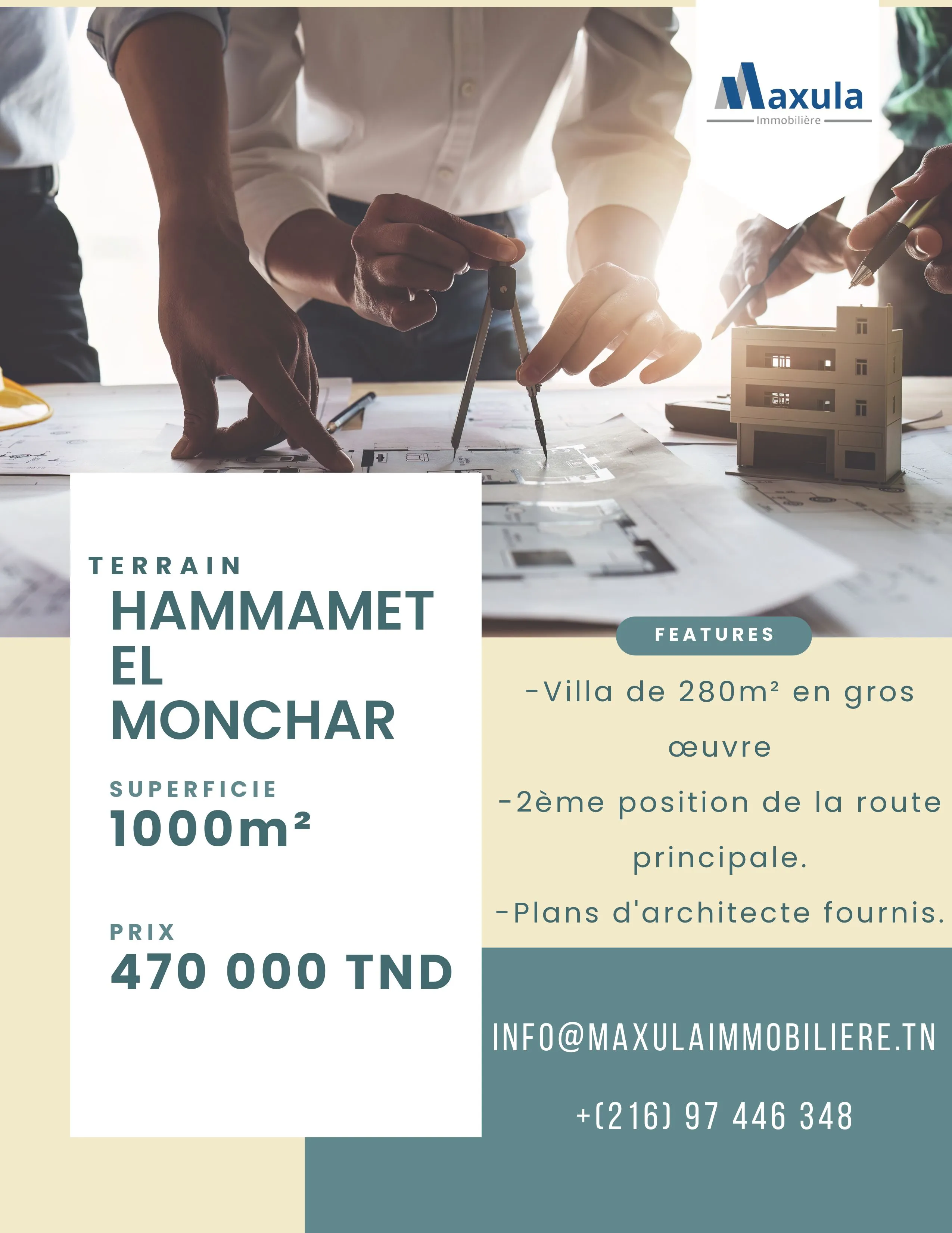 À VENDRE TERRAIN CLÔTURÉ DE 1000M² AVEC VILLA EN GROS OEUVRE À EL MONCHAR