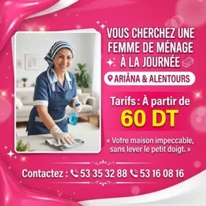 femme de menage par jour a ariana et alentours