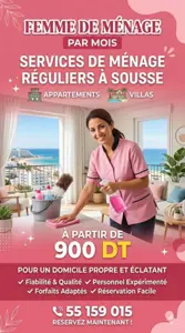 femme de menage par mois couchante a sahloul