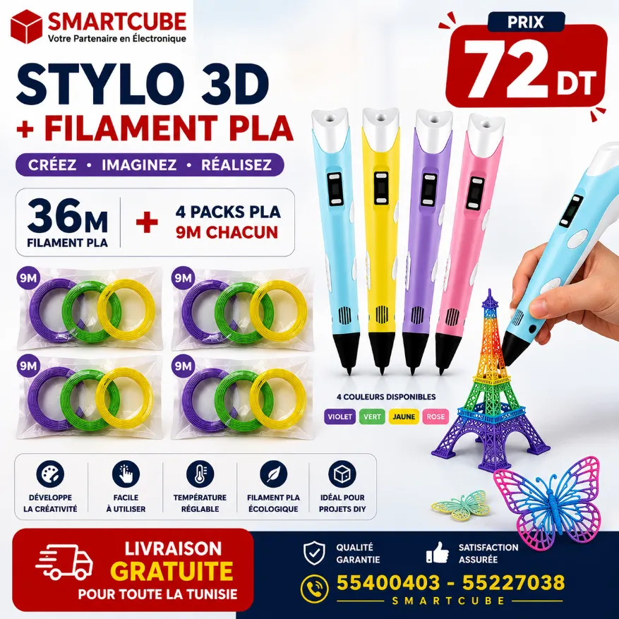 Stylo 3D | Stylo D’impression 3D Pour Enfants ABS/PLA (Avec 36M PLA) | LIVRAISON GRATUITE