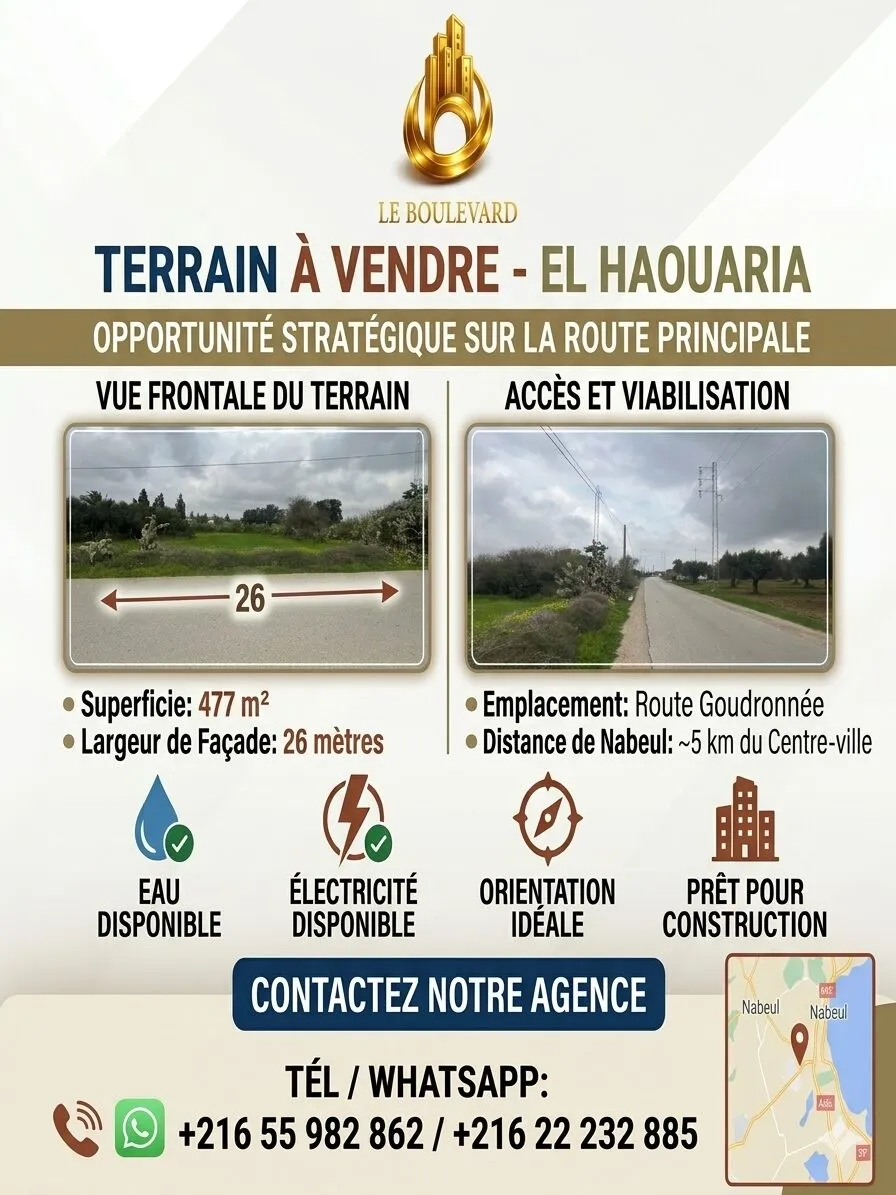 A vendre terrain à El Haouariya de nabeul