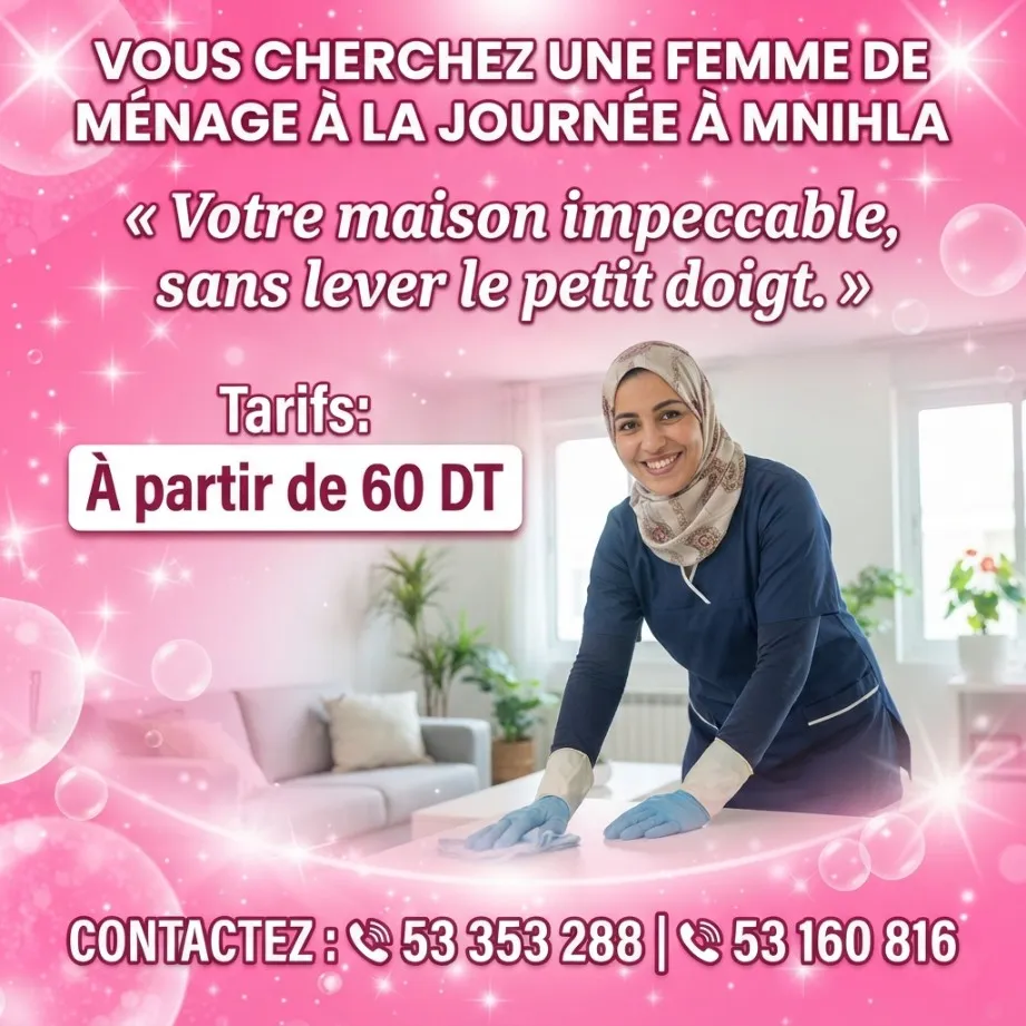 FEMME DE MENAGE A LA JOURNEE A MNIHLA