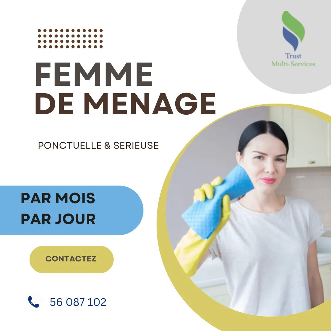 Vous cherchez une femme de ménage par Mois?