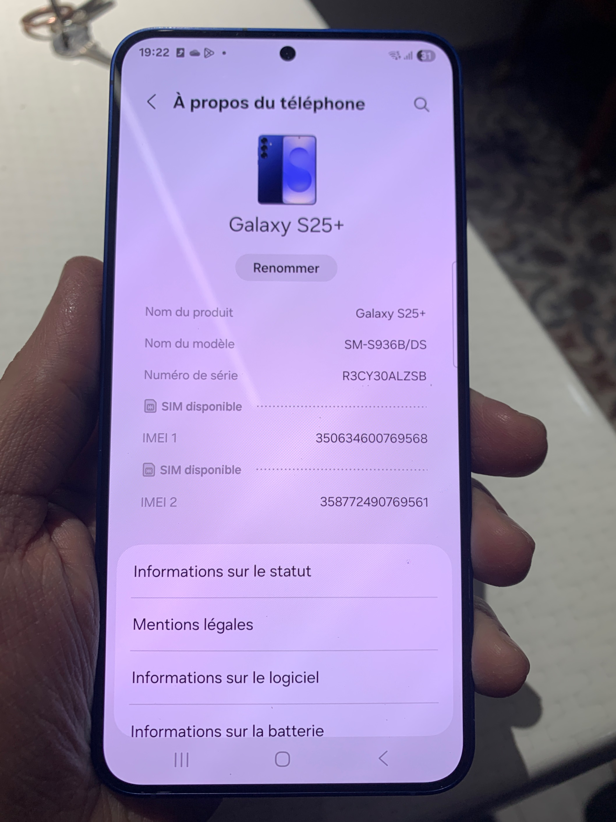 Telephone Samsung galaxy 25 plus