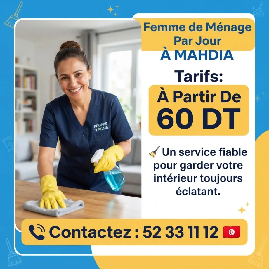 Femmes de ménage disponibles par jour dès 60 DT !