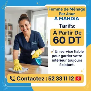 Femmes de ménage disponibles par jour dès 60 DT !