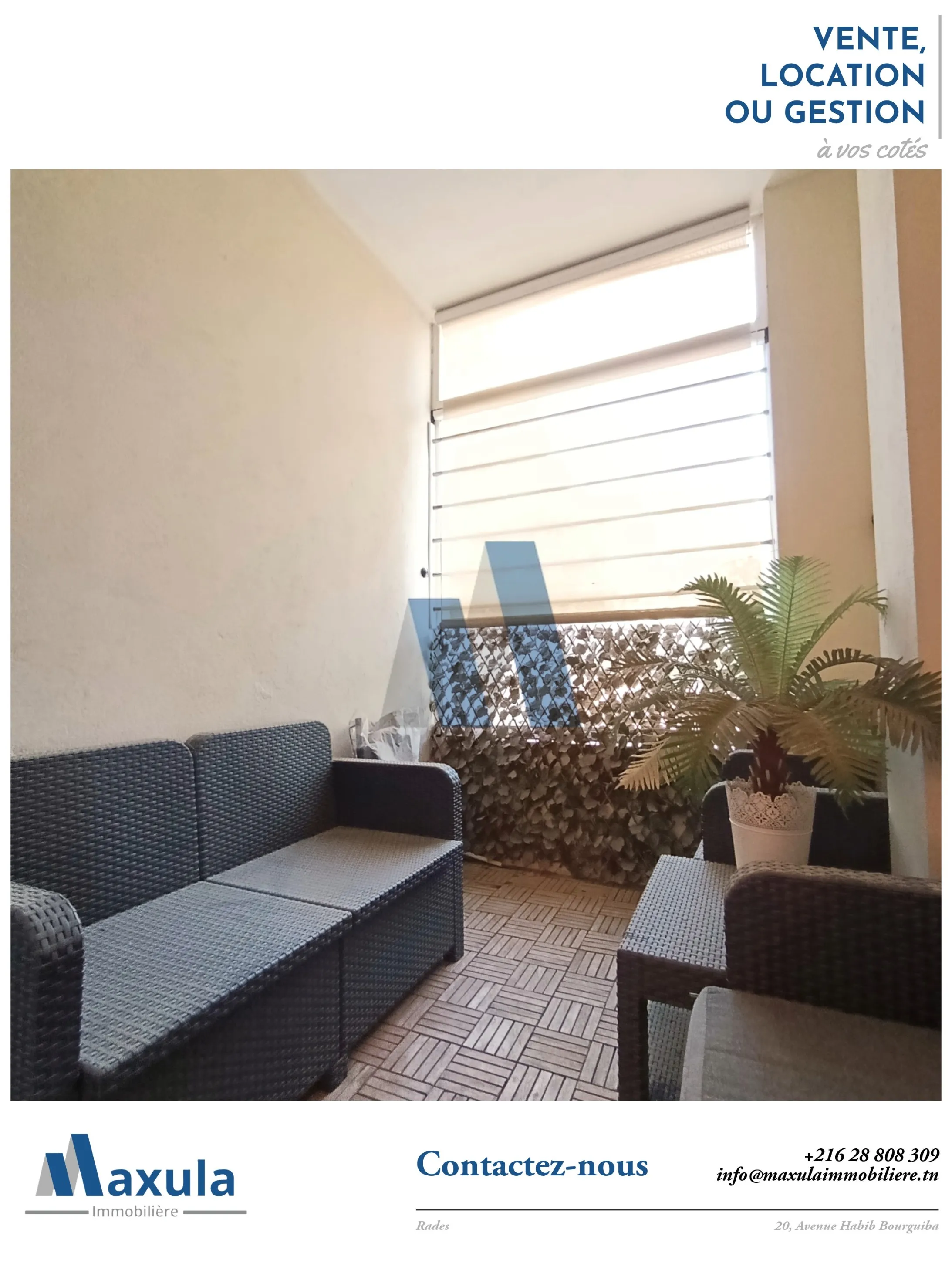 À VENDRE APPARTEMENT S+2 RICHEMENT MEUBLÉ À CHOUCHET RADES