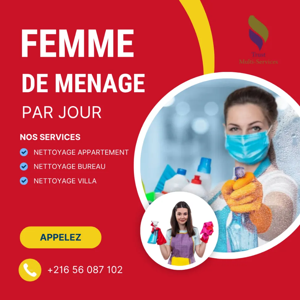 TROUVEZ LA MEILLEURE FEMME DE MENAGE PAR JOUR A SOUSSE