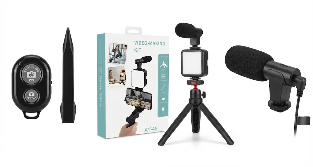 📸 Kit de Vlogging Complet – Lampe LED + Micro + Trépied + Support