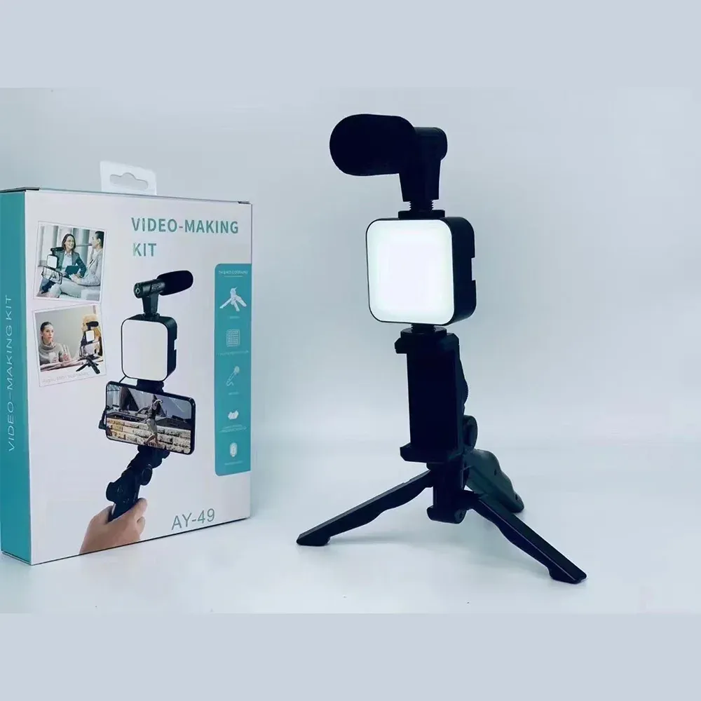 📸 Kit de Vlogging Complet – Lampe LED + Micro + Trépied + Support