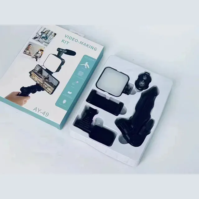 📸 Kit de Vlogging Complet – Lampe LED + Micro + Trépied + Support