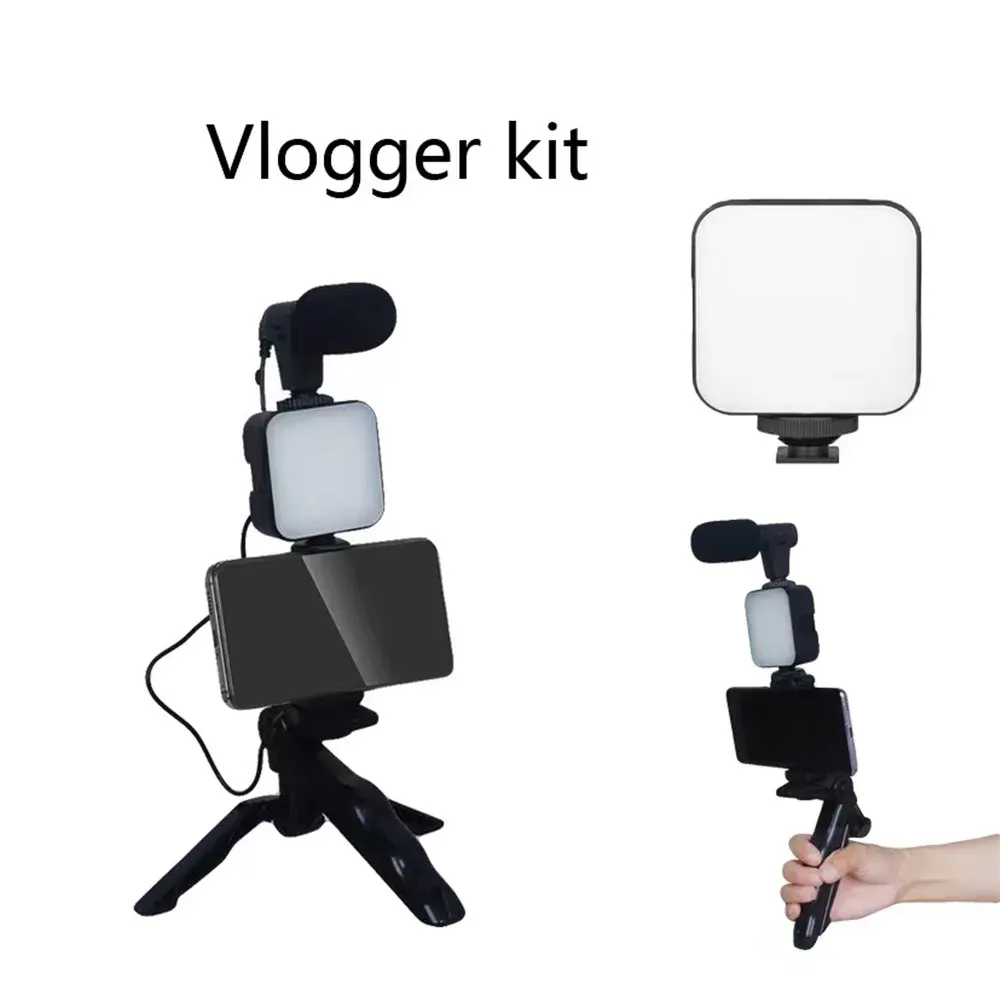 📸 Kit de Vlogging Complet – Lampe LED + Micro + Trépied + Support