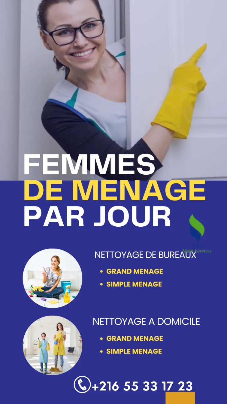 femme de menage par jour jebal ejloud