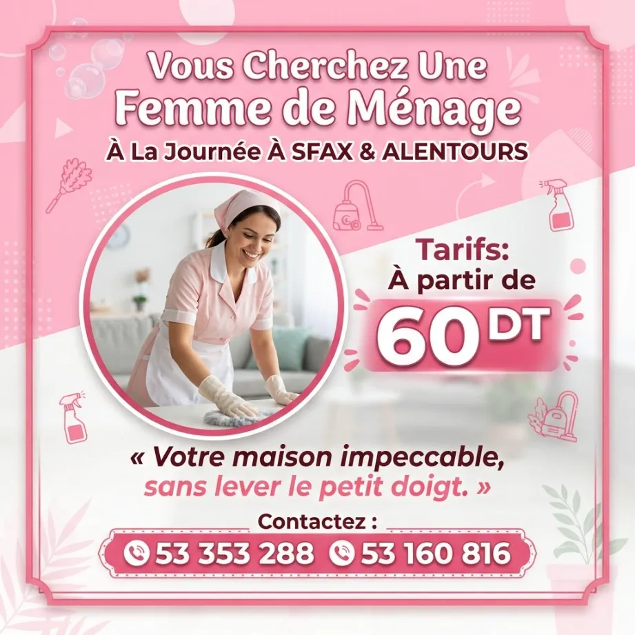 femme de menage par jour sfax