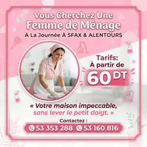 femme de menage par jour sfax