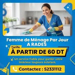 Femmes de ménage disponibles par jour dès 60 DT !
