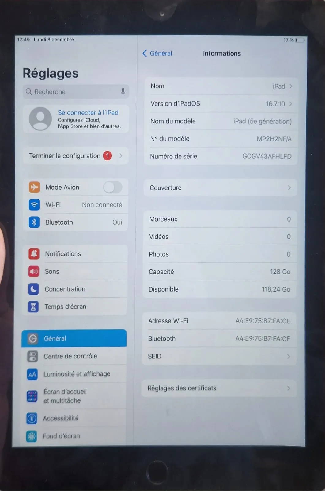 Apple Ipad 128 Go Touch ID