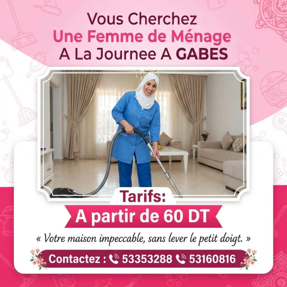 femme de menage par jour a gabes