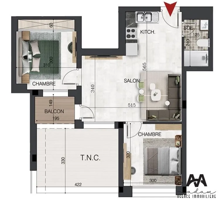 Appartement S+2 de 73 m² à Sidi Mahrsi – Nabeul