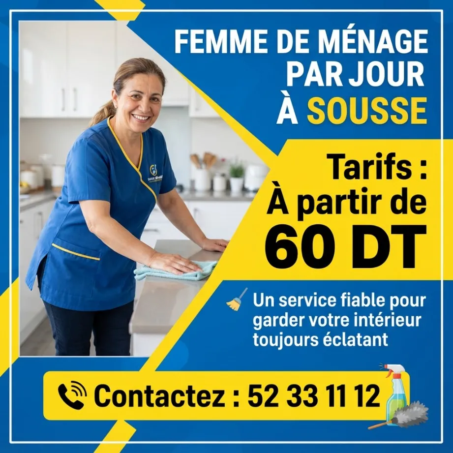 Femmes de ménage disponibles par jour dès 60 DT !