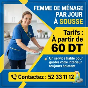 Femmes de ménage disponibles par jour dès 60 DT !