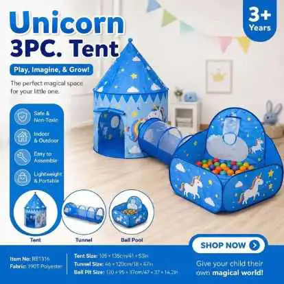 🦄 Tente Licorne 3 Pièces pour Enfants – Tente, Tunnel & Piscine à Balles