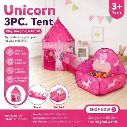🦄 Tente Licorne 3 Pièces pour Enfants – Tente, Tunnel & Piscine à Balles