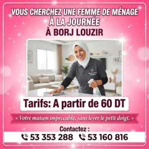 femme de menage par jour borj louzir