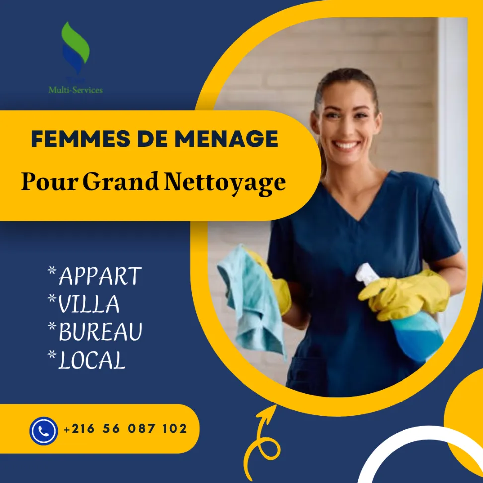 FEMME DE MENAGE PAR JOUR POUR GRAND MENAGE  A CHARGUIA