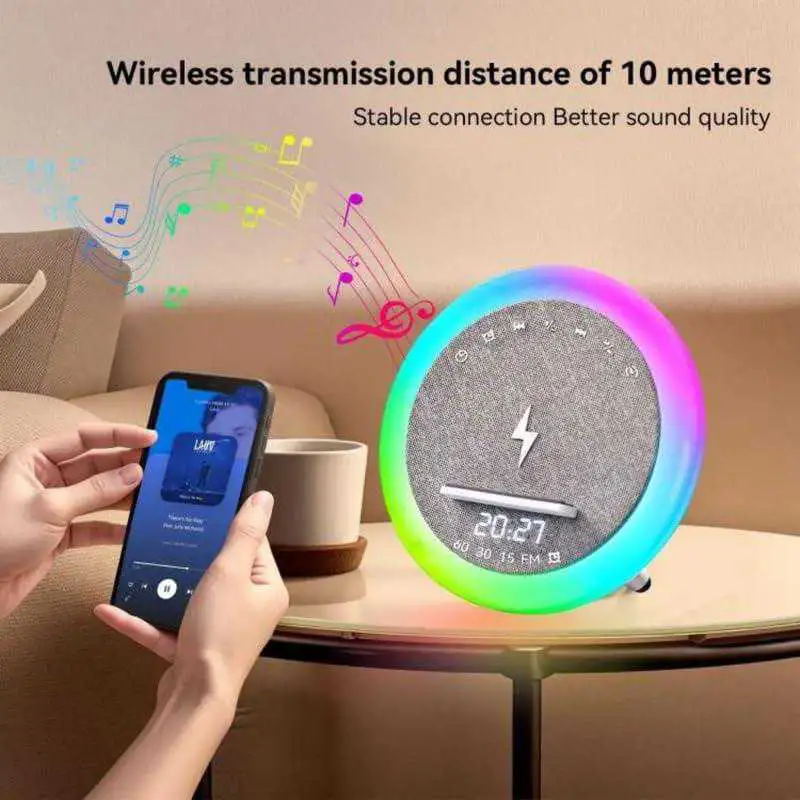 Enceinte Bluetooth multifonctions (chargeur radio horloge réveil)avec lumière LED