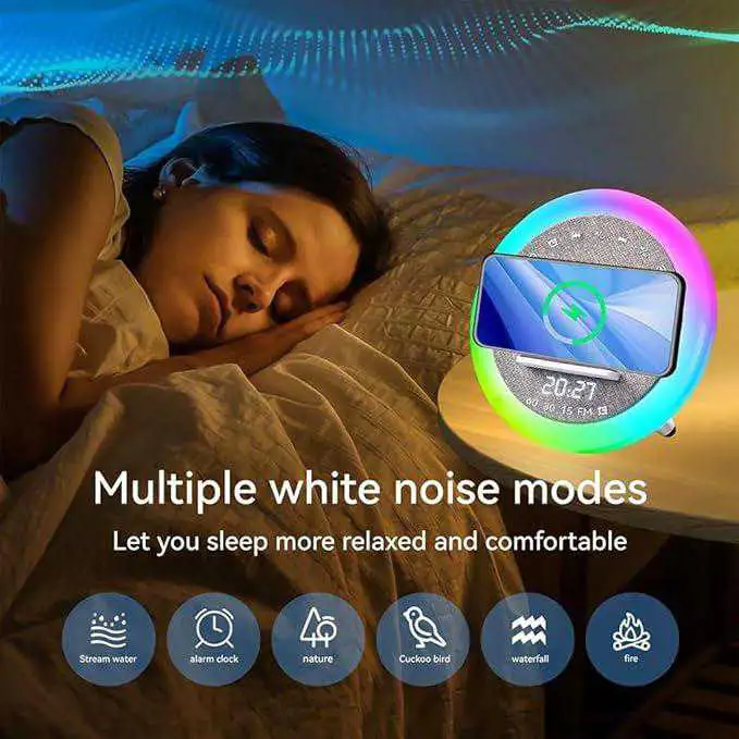 Enceinte Bluetooth multifonctions (chargeur radio horloge réveil)avec lumière LED