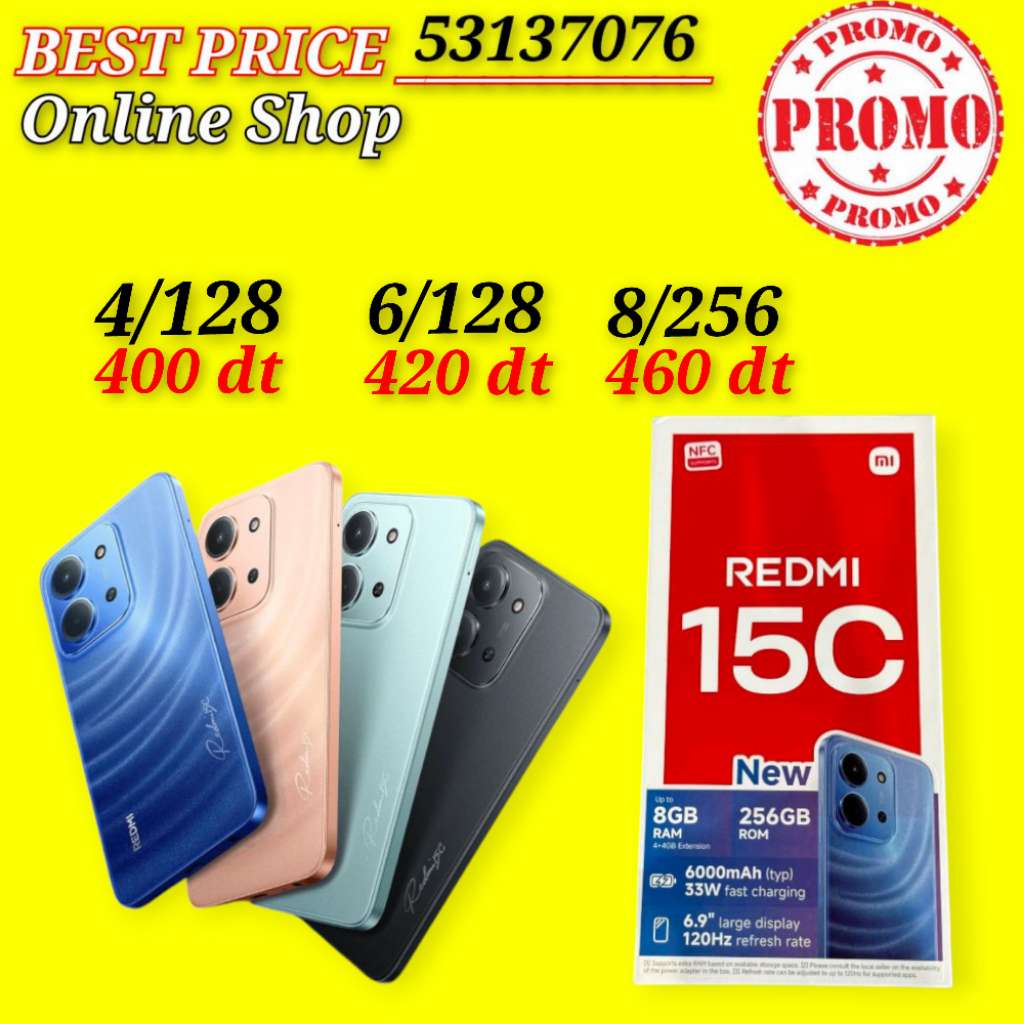 Redmi 15c Cacheté paquet fermé #Validé✔️
➖4/128=400 dt
➖6/128=420 dt
➖8/256=460 dt