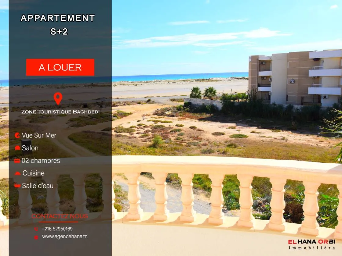 A louer Appartement s+2 Vue sur Mer à Baghdadi