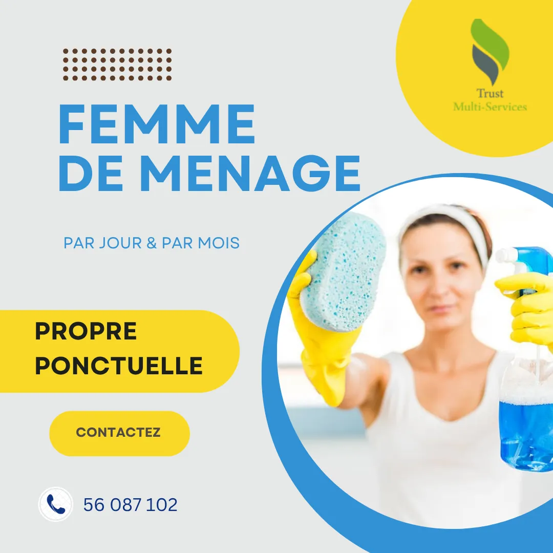 Femme de Ménage Fiable à Domicile – Par Mois