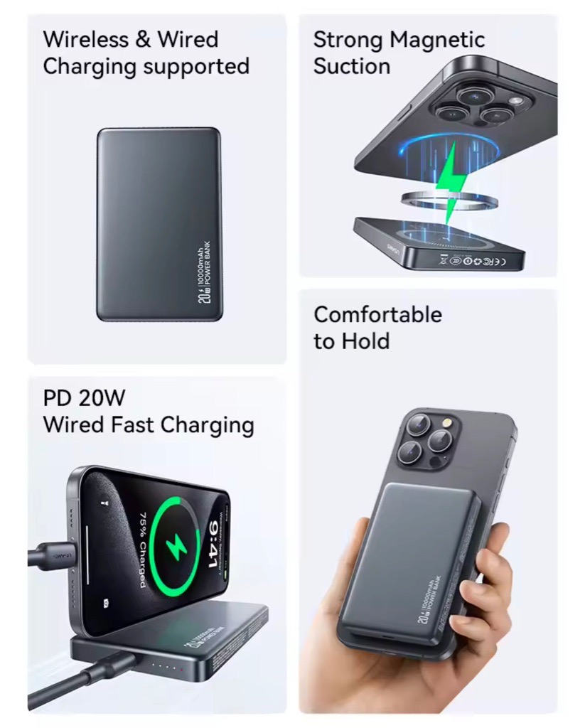 USAMS Power Bank MagSafe 10000Mah 20W Aluminum Avec Type C OutPut Tunis