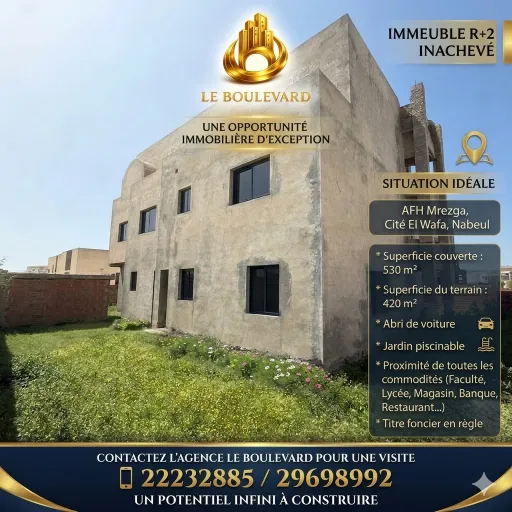 A Vendre Immeuble Inachevé R+2 à AFH Mrezga, Nabeul