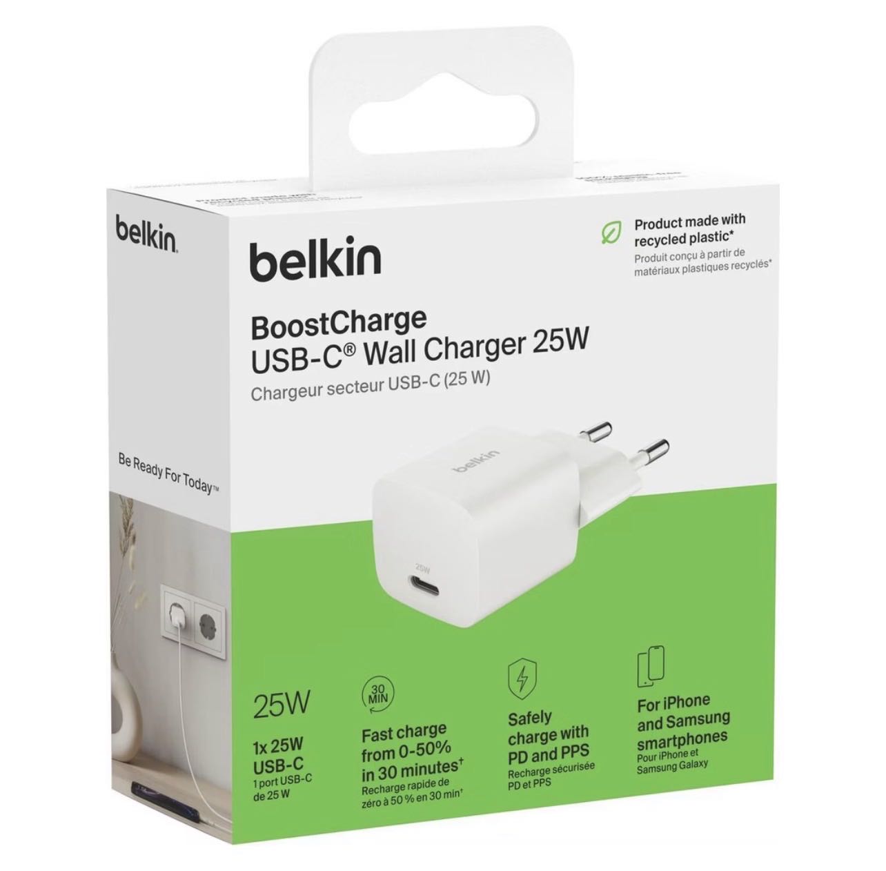 Belkin Chargeur Secteur USB-C 25W BOOST Charge Certifié Blanc 