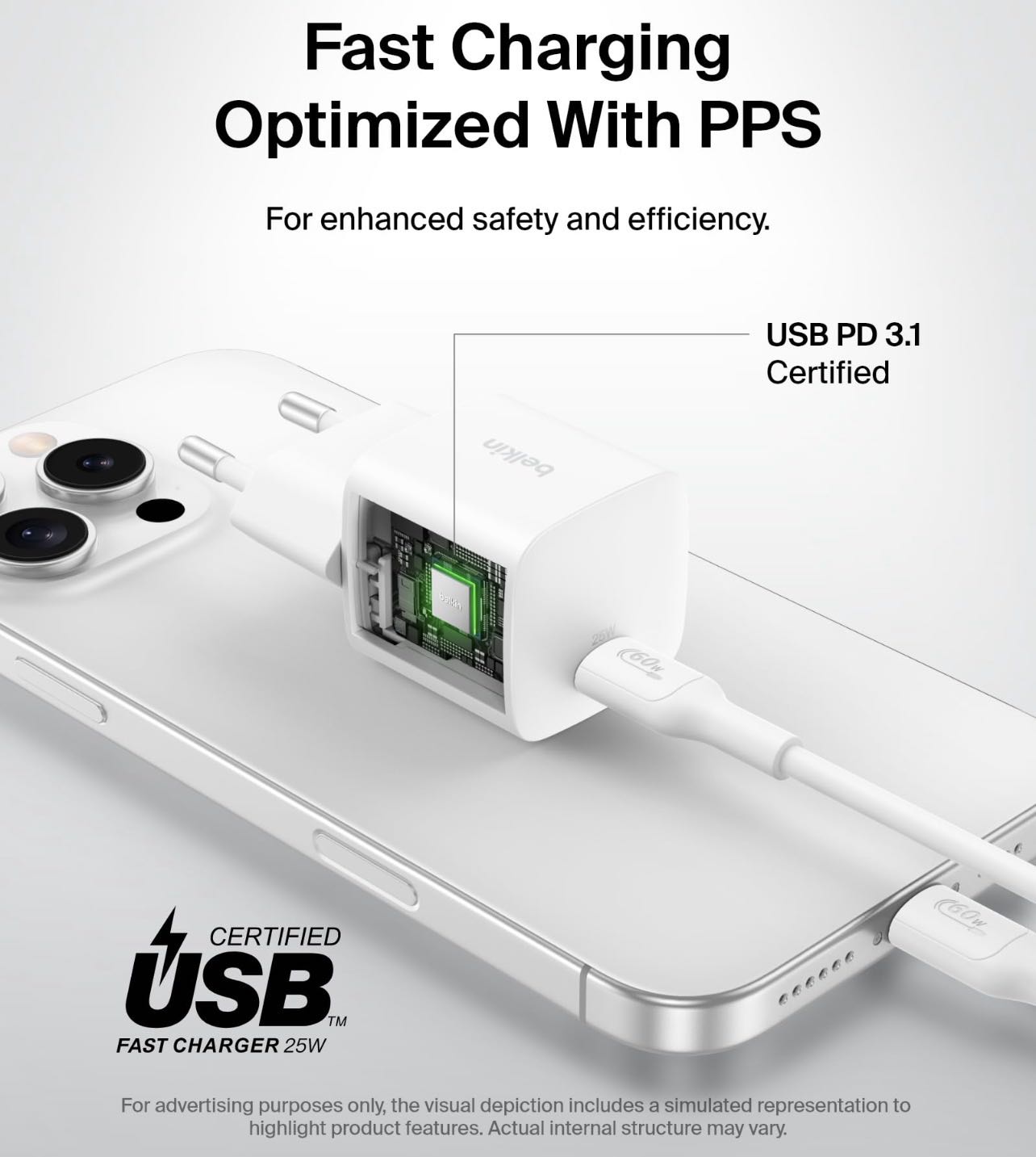 Belkin Chargeur Secteur USB-C 25W BOOST Charge Certifié Blanc 