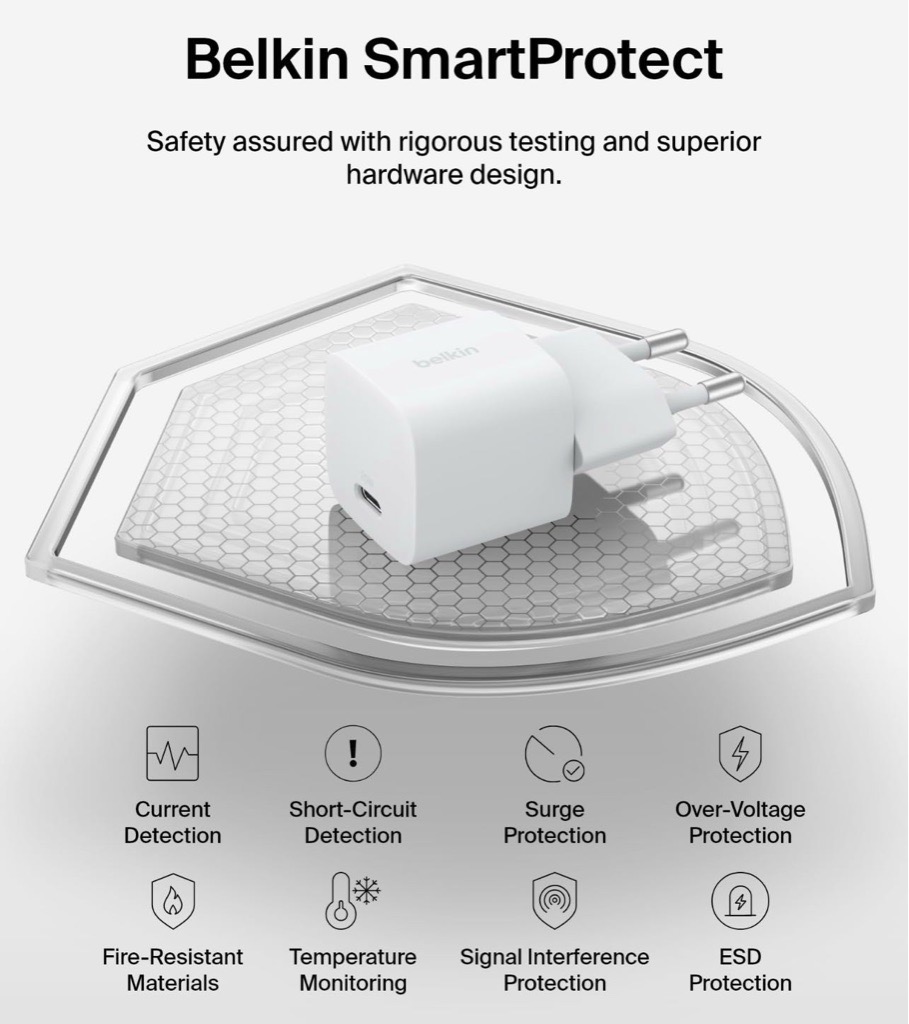 Belkin Chargeur Secteur USB-C 25W BOOST Charge Certifié Blanc 