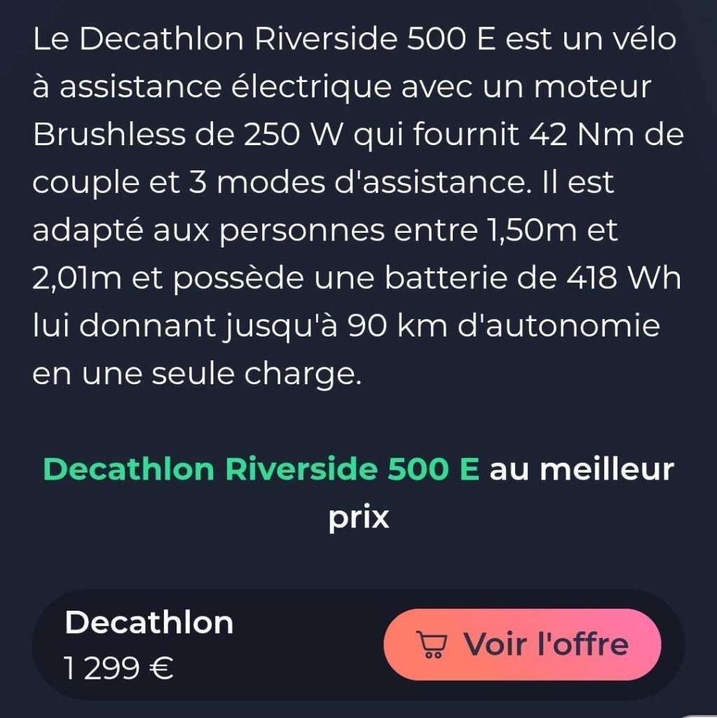 Vélo riverside 500e