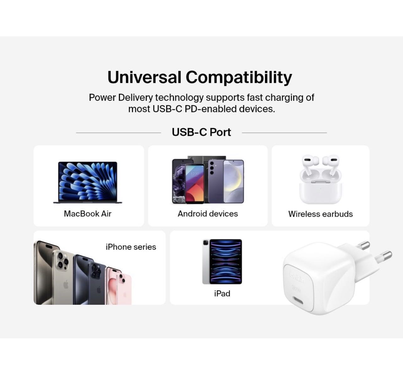 Belkin Chargeur Secteur USB-C 30W Power Delivery 3.1 avec Câble USB-C vers USB-C 