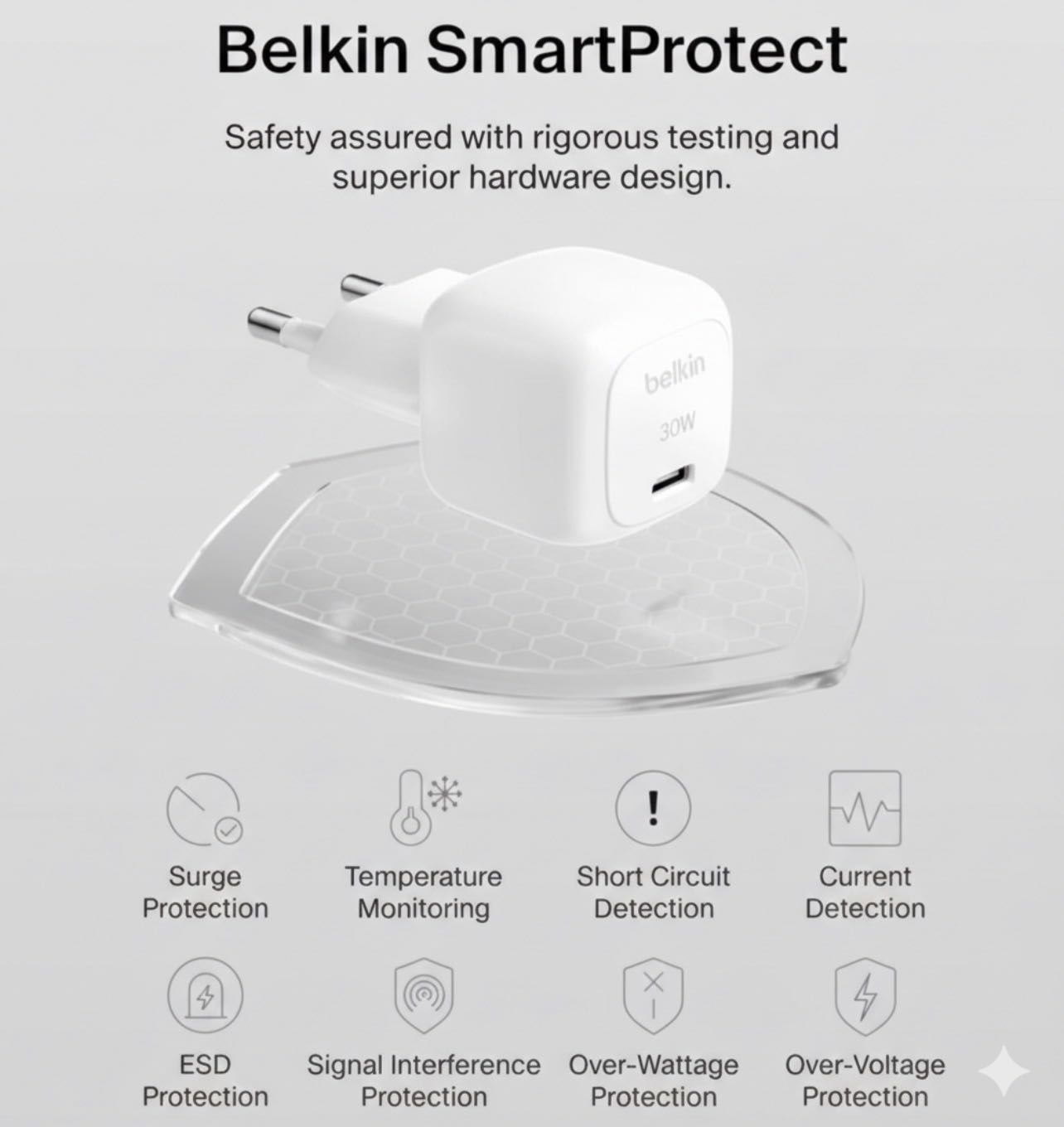 Belkin Chargeur Secteur USB-C 30W Power Delivery 3.1 avec Câble USB-C vers USB-C 