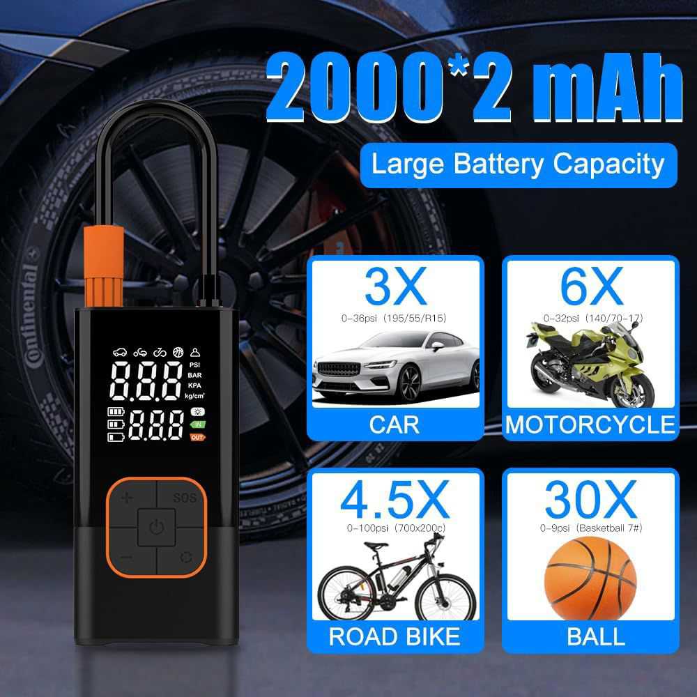 Gonfleur de pneu portable avec lumière LED