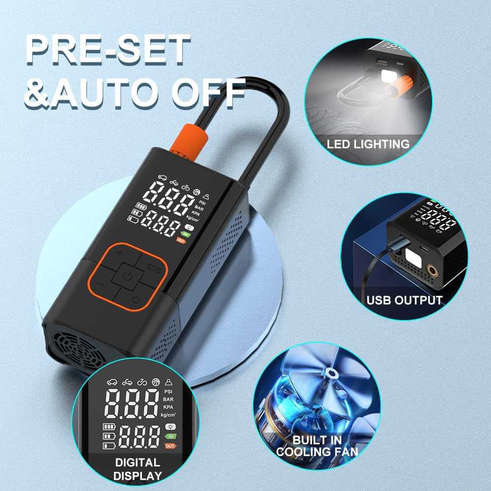 Gonfleur de pneu portable avec lumière LED